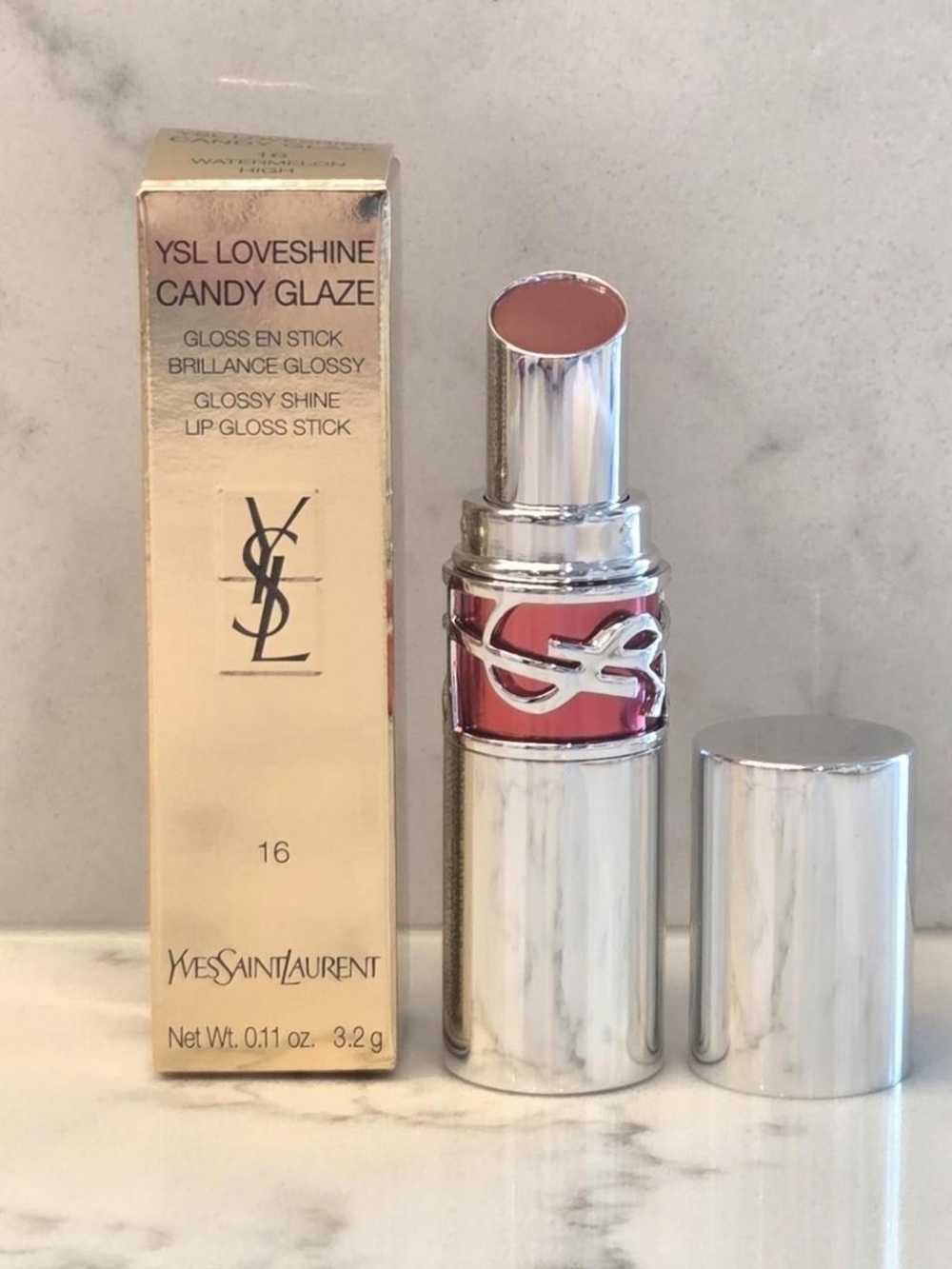 YSL Candy Glaze Lip Gloss Stick Double Care Balm 16 Watermelon High - NEW IN BOX